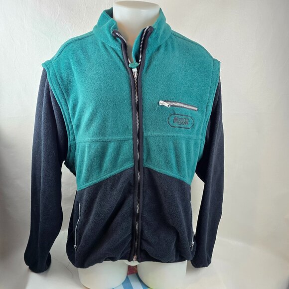 Mountain Dew Mens L/XL Green Black Convertible Vest Fleece Jacket Zip Off Sleeve - Picture 1 of 11